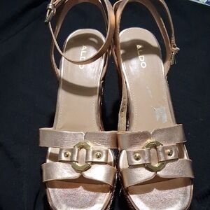 Aldo Tan and Gold Sandals with Strappy Design
